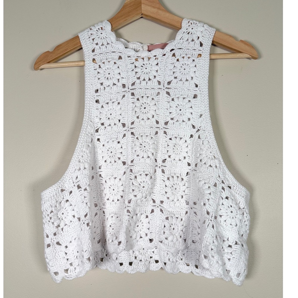 Show Me Your Mumu Laguna Top White Daisy Crochet Cotton Boho Crop XS Festival - Picture 2 of 8